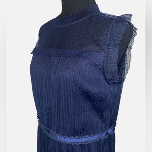 Polka Dot Mesh-Overlay Sleeveless Dress, Suzanne Betro, Size